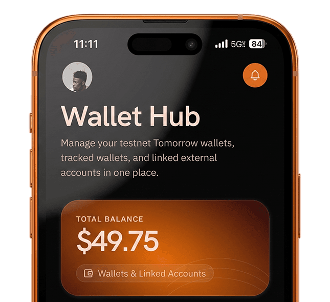 Tomorrow's Wallet mobile app interface